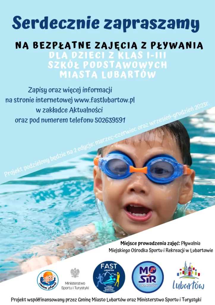 Plakat bezpłatne zajęcia z pływania 2023